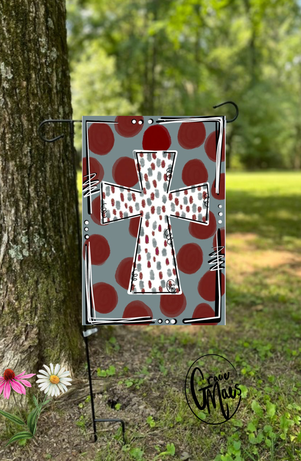 Maroon White Cross Garden Flag