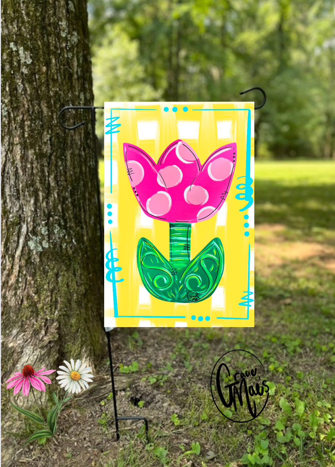 Pink Tulip Garden Flag