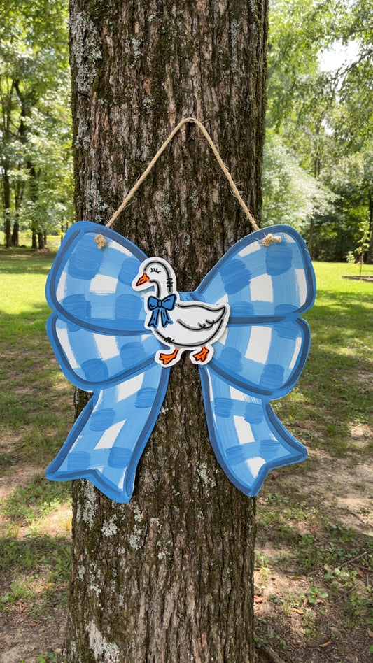 Blue Bow Hanger with Goose Attachment
