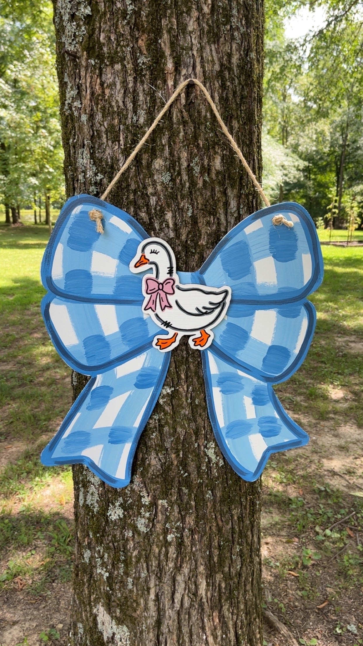 Blue Bow Hanger with Goose Attachment