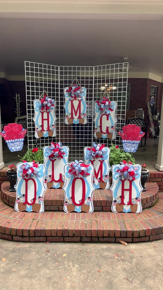 Initial Red White Blue Hanger