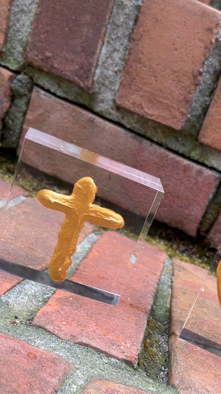 Acrylic Gold Cross Block